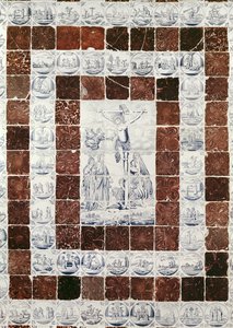 Delft Tiles Depicting the Crucifixion with a Border of Tiles with Scenes from the Old and New Testaments by Dutch School